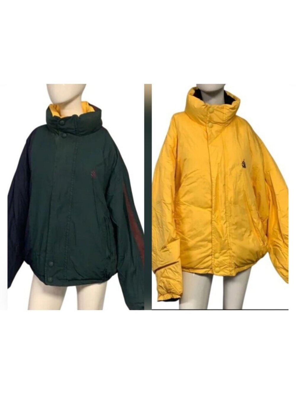 Nautica Reversible Puffer Jacket Yellow & Green High Collar Mens XXL